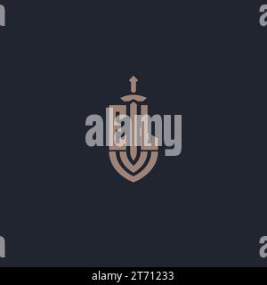 EL logo monogram with sword and shield style design template vector Stock Vector