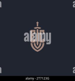 EC logo monogram with sword and shield style design template vector Stock Vector