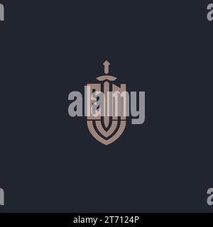 EN logo monogram with sword and shield style design template vector Stock Vector