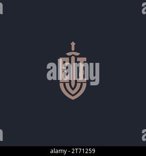 EI logo monogram with sword and shield style design template vector Stock Vector