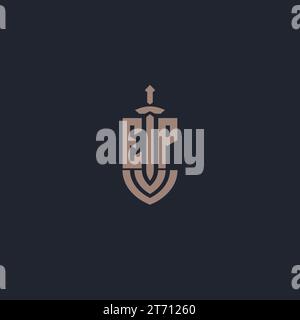 EP logo monogram with sword and shield style design template vector Stock Vector