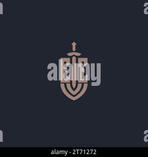 EE logo monogram with sword and shield style design template vector Stock Vector