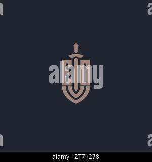 EO logo monogram with sword and shield style design template vector Stock Vector