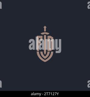 FD logo monogram with sword and shield style design template vector Stock Vector
