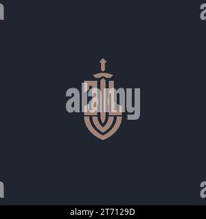 JL logo monogram with sword and shield style design template vector Stock Vector
