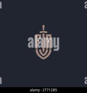 FR logo monogram with sword and shield style design template vector Stock Vector