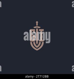 GI logo monogram with sword and shield style design template vector Stock Vector