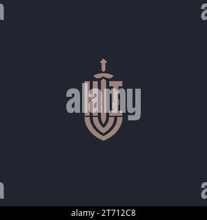 HI logo monogram with sword and shield style design template vector Stock Vector