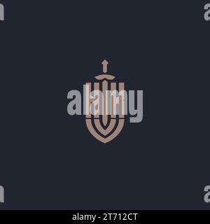 HK logo monogram with sword and shield style design template vector Stock Vector