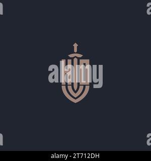 HO logo monogram with sword and shield style design template vector Stock Vector