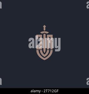 JR logo monogram with sword and shield style design template vector Stock Vector