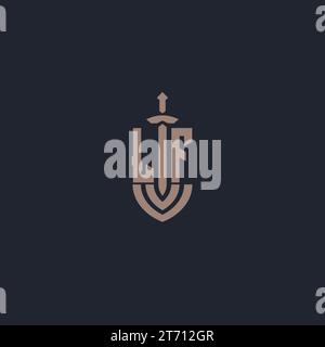 LF logo monogram with sword and shield style design template vector Stock Vector