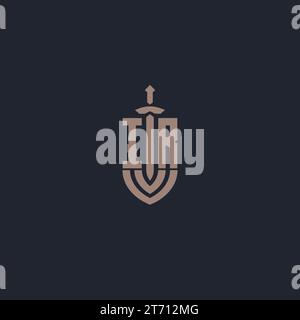 IR logo monogram with sword and shield style design template vector Stock Vector