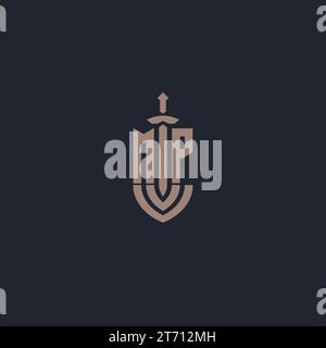 MP logo monogram with sword and shield style design template vector Stock Vector