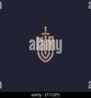 MR logo monogram with sword and shield style design template vector Stock Vector