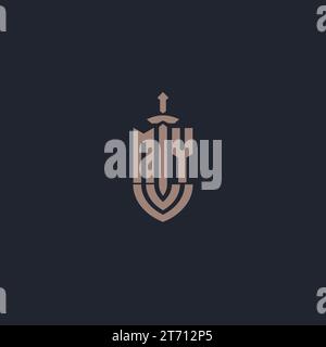 MY logo monogram with sword and shield style design template vector Stock Vector