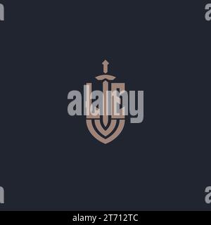 LE logo monogram with sword and shield style design template vector Stock Vector