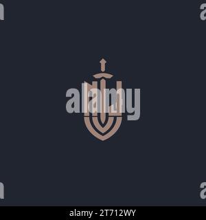 NJ logo monogram with sword and shield style design template vector Stock Vector