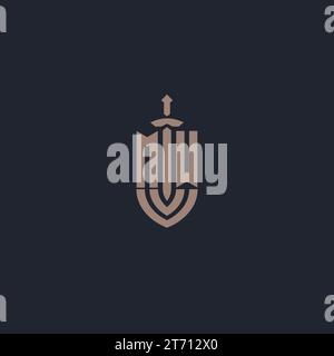 MW logo monogram with sword and shield style design template vector Stock Vector