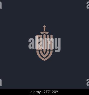 QX logo monogram with sword and shield style design template vector Stock Vector