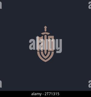MO logo monogram with sword and shield style design template vector Stock Vector