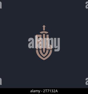 RL logo monogram with sword and shield style design template vector Stock Vector
