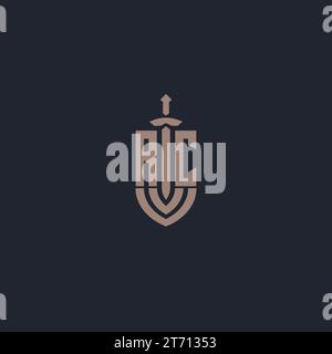 RC logo monogram with sword and shield style design template vector Stock Vector