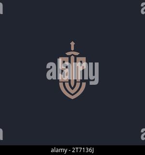 SP logo monogram with sword and shield style design template vector Stock Vector
