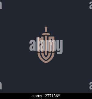 NR logo monogram with sword and shield style design template vector Stock Vector