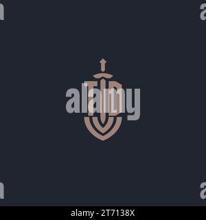 TD logo monogram with sword and shield style design template vector Stock Vector