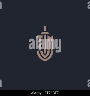 TM logo monogram with sword and shield style design template vector Stock Vector