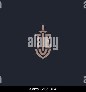 TE logo monogram with sword and shield style design template vector Stock Vector