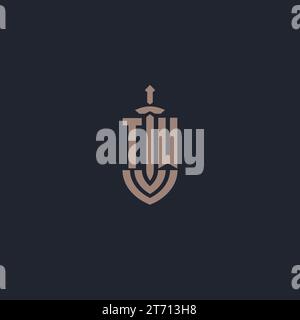 TW logo monogram with sword and shield style design template vector Stock Vector
