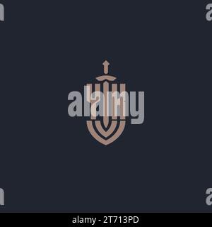YK logo monogram with sword and shield style design template vector Stock Vector