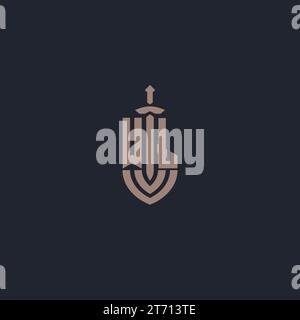 WL logo monogram with sword and shield style design template vector Stock Vector