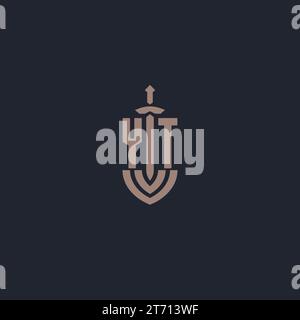 YT logo monogram with sword and shield style design template vector Stock Vector