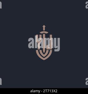 YJ logo monogram with sword and shield style design template vector Stock Vector