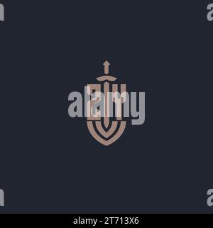 ZY logo monogram with sword and shield style design template vector Stock Vector