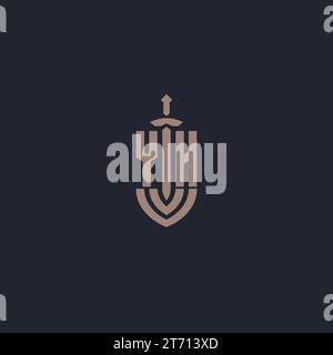 YH logo monogram with sword and shield style design template vector Stock Vector