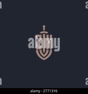 ZX logo monogram with sword and shield style design template vector Stock Vector
