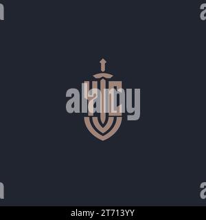 YC logo monogram with sword and shield style design template vector Stock Vector