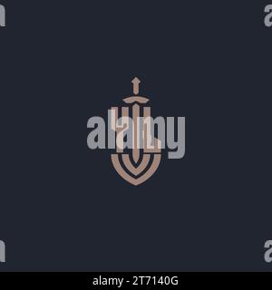 YL logo monogram with sword and shield style design template vector Stock Vector