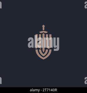 WV logo monogram with sword and shield style design template vector Stock Vector