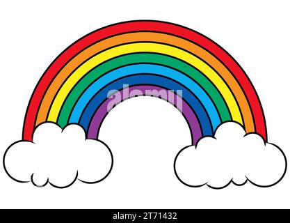 eps vector illustration showing wonderful colored rainbow with white clouds at the ends Stock Vector