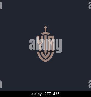 YR logo monogram with sword and shield style design template vector Stock Vector