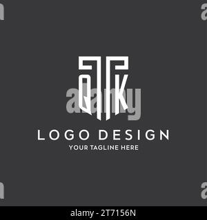 QK monogram initial name with shield shape icon design vector graphic Stock Vector