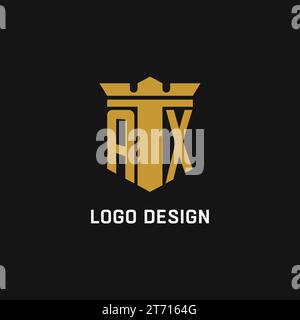 AX initial logo with shield and crown style design ideas Stock Vector