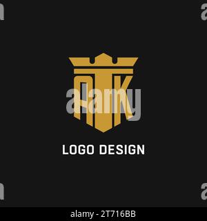 AK initial logo with shield and crown style design ideas Stock Vector