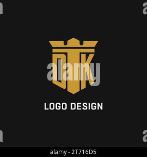 DK initial logo with shield and crown style design ideas Stock Vector