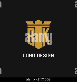 BK initial logo with shield and crown style design ideas Stock Vector